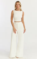 Helen Two Piece Set - Crepe Twisted Top And Wide Leg Pants in Cream