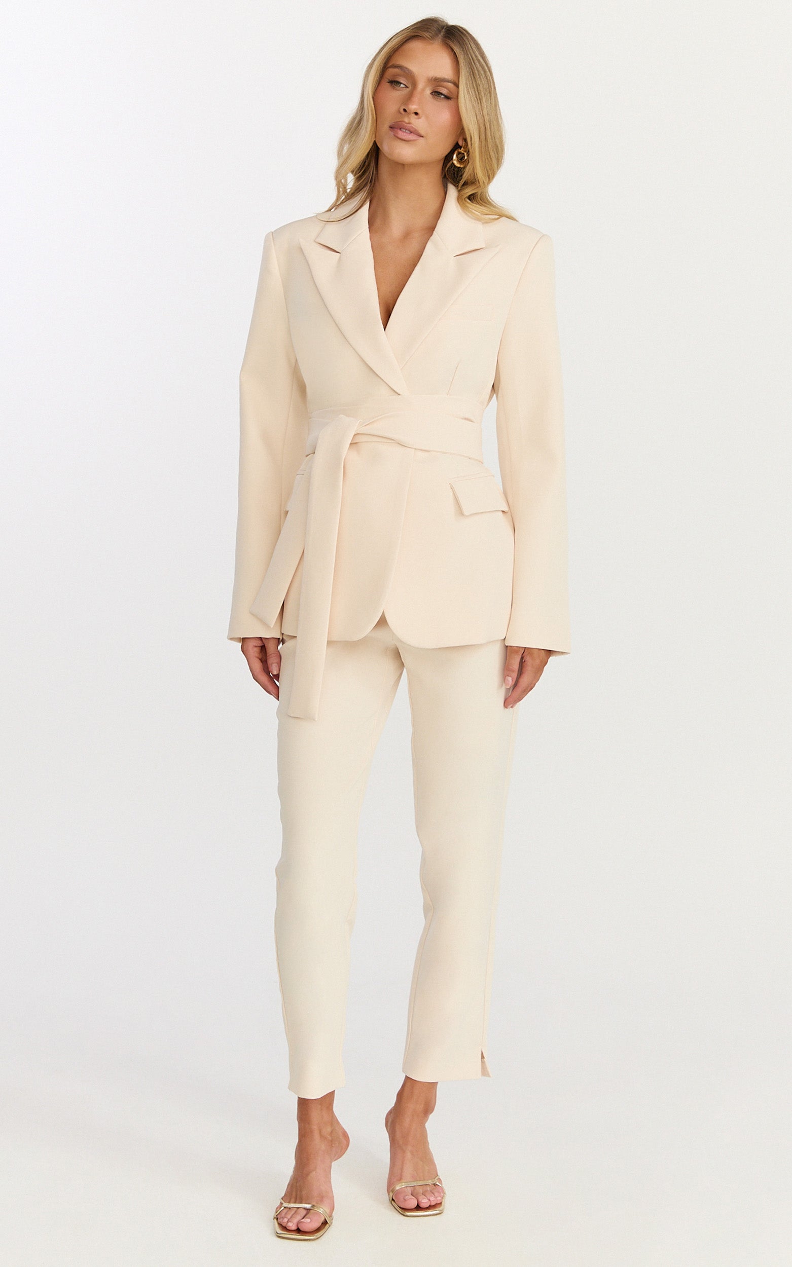 Ivy Blazer - Belted Tie Waist Blazer in Cream
