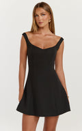 Jayce Mini Dress - Off The Shoulder A Line Dress in Black