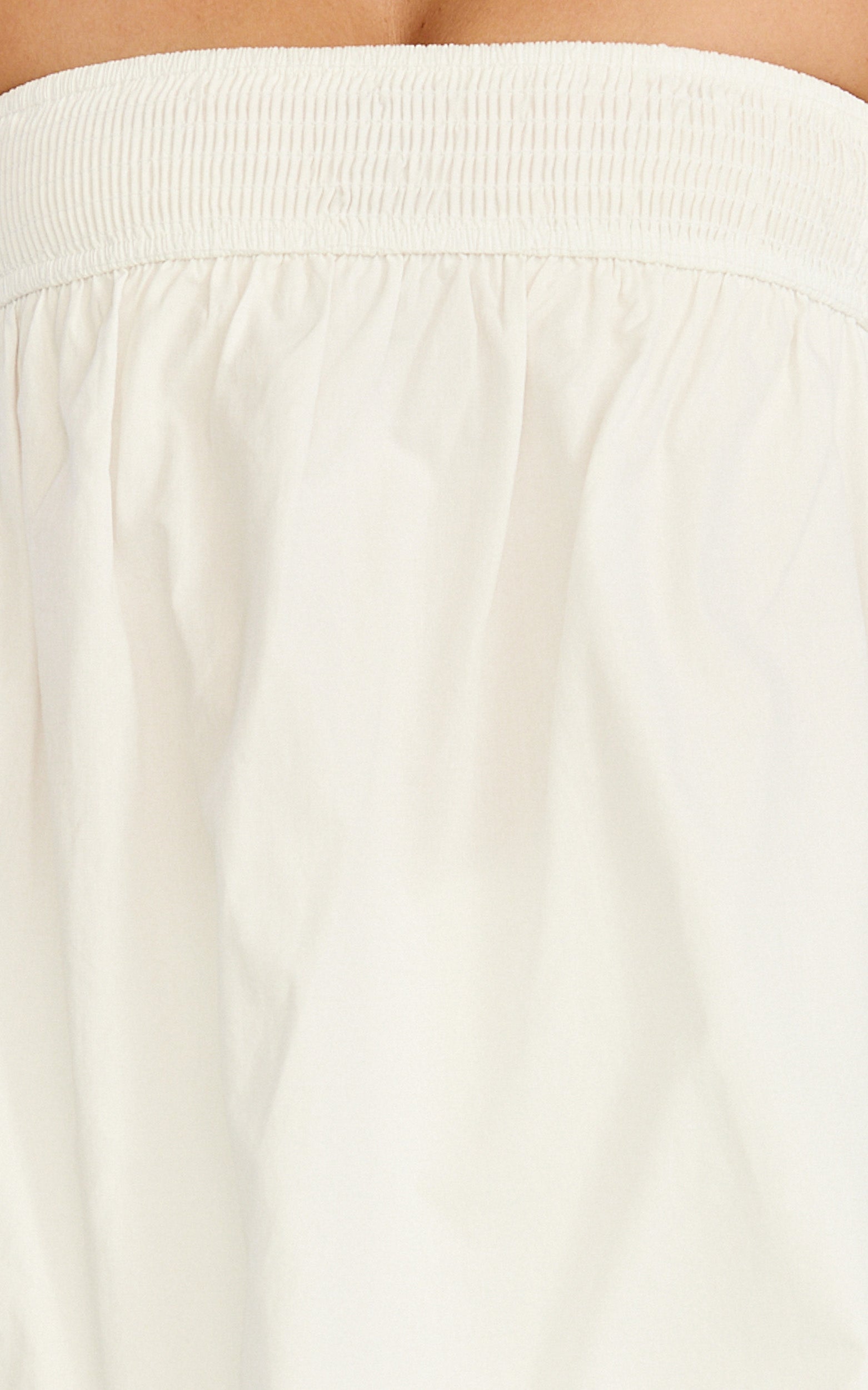Jeanette Two Piece Top and Shorts Set - Strapless Smocked Neckline Top and High Waist Shorts Set in Cream