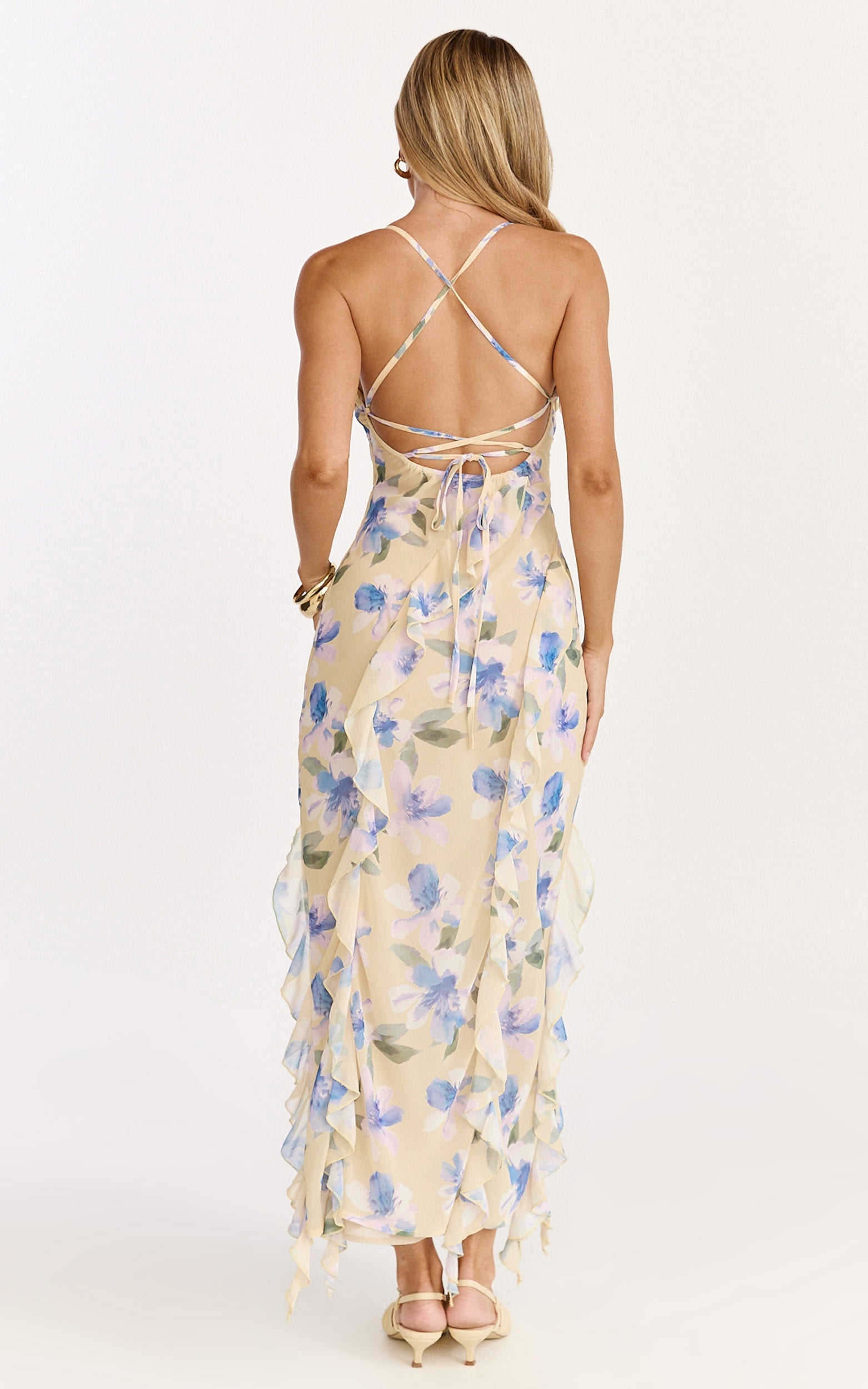 Juliette Maxi Dress - Ruffle Split Leg Dress in Femme Floral