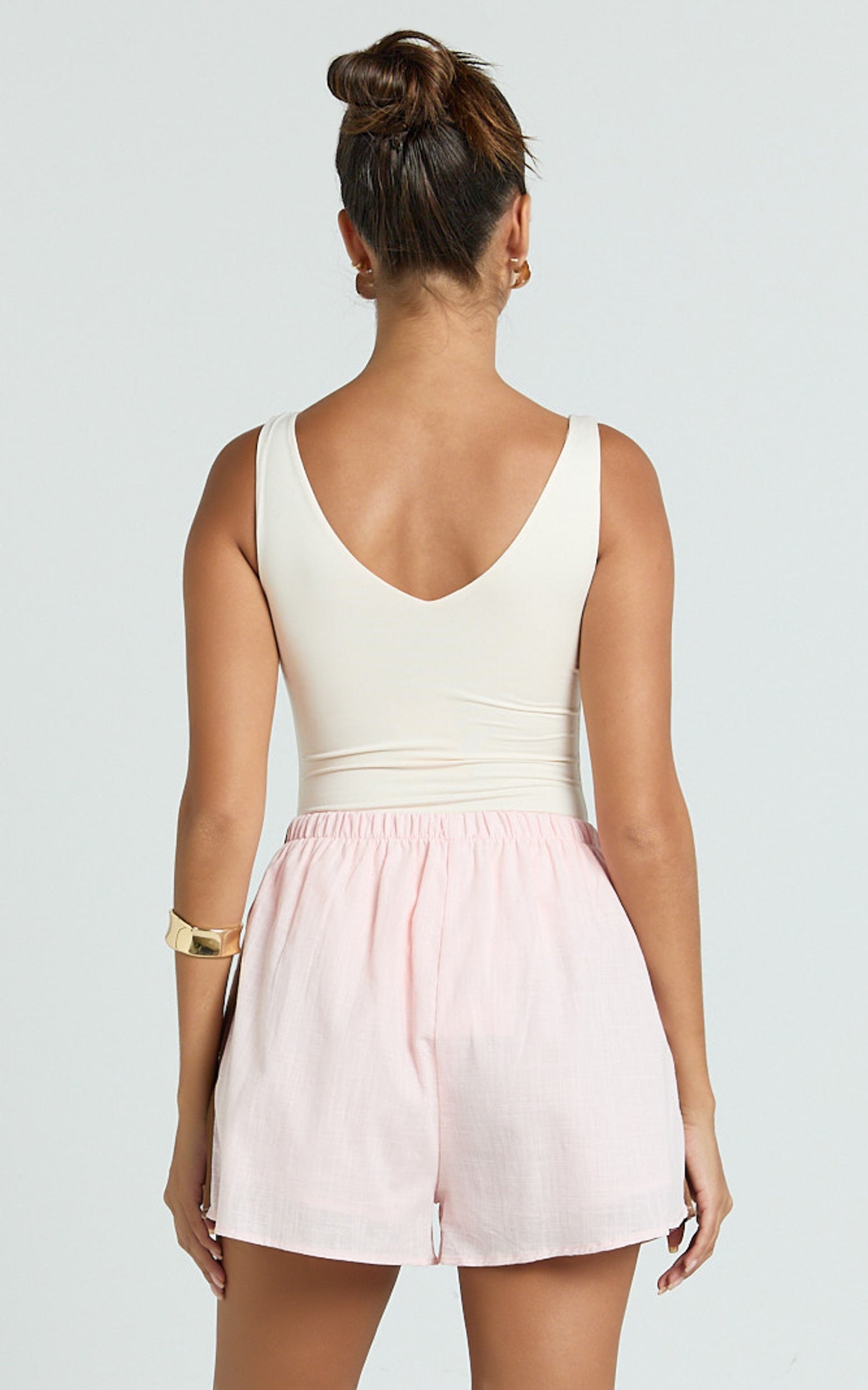 June Short - Linen Look Side Stripe Short in Pink Choc