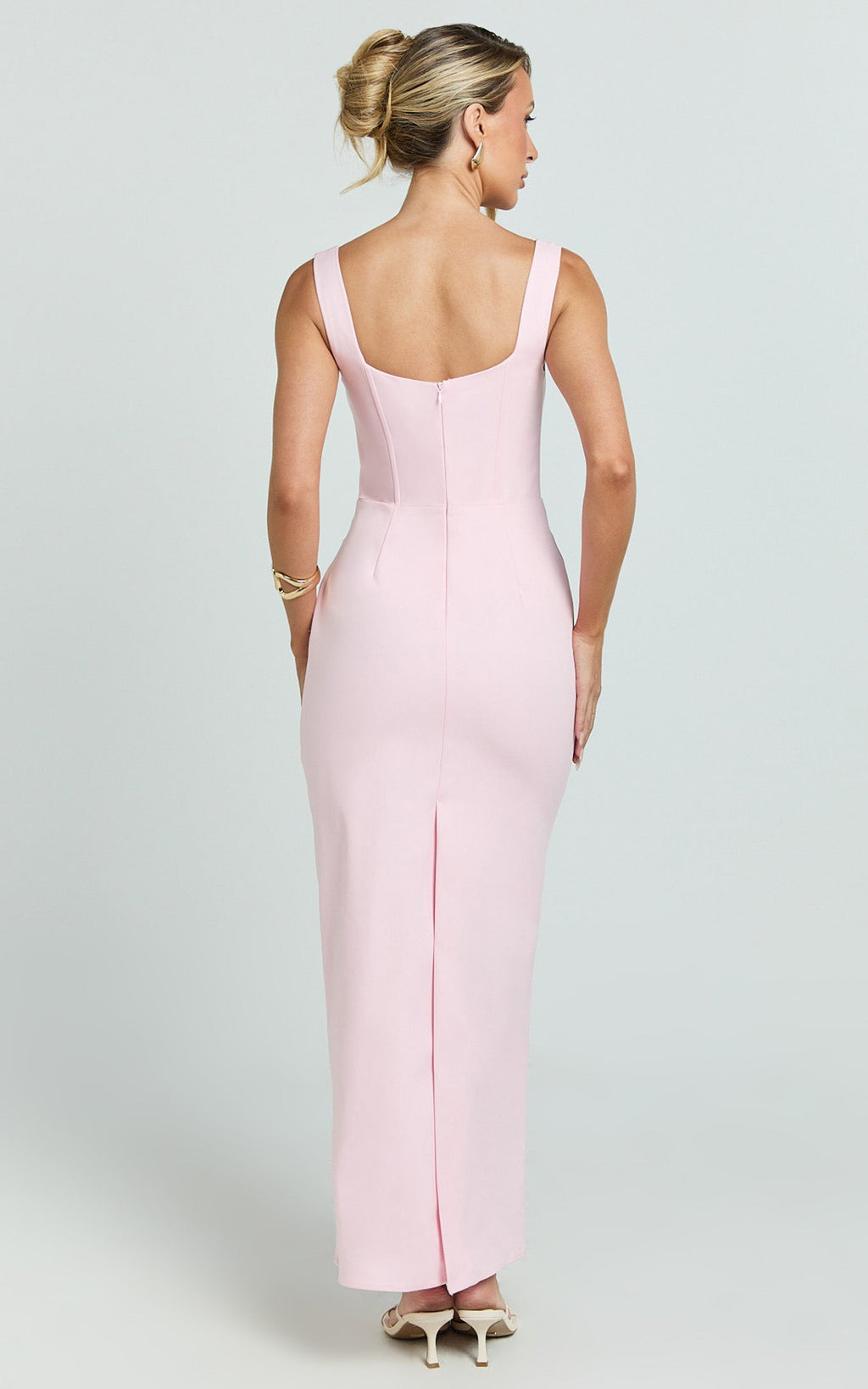 Karlie Maxi Dress - Scoop Neck Fitted Dress in Pink