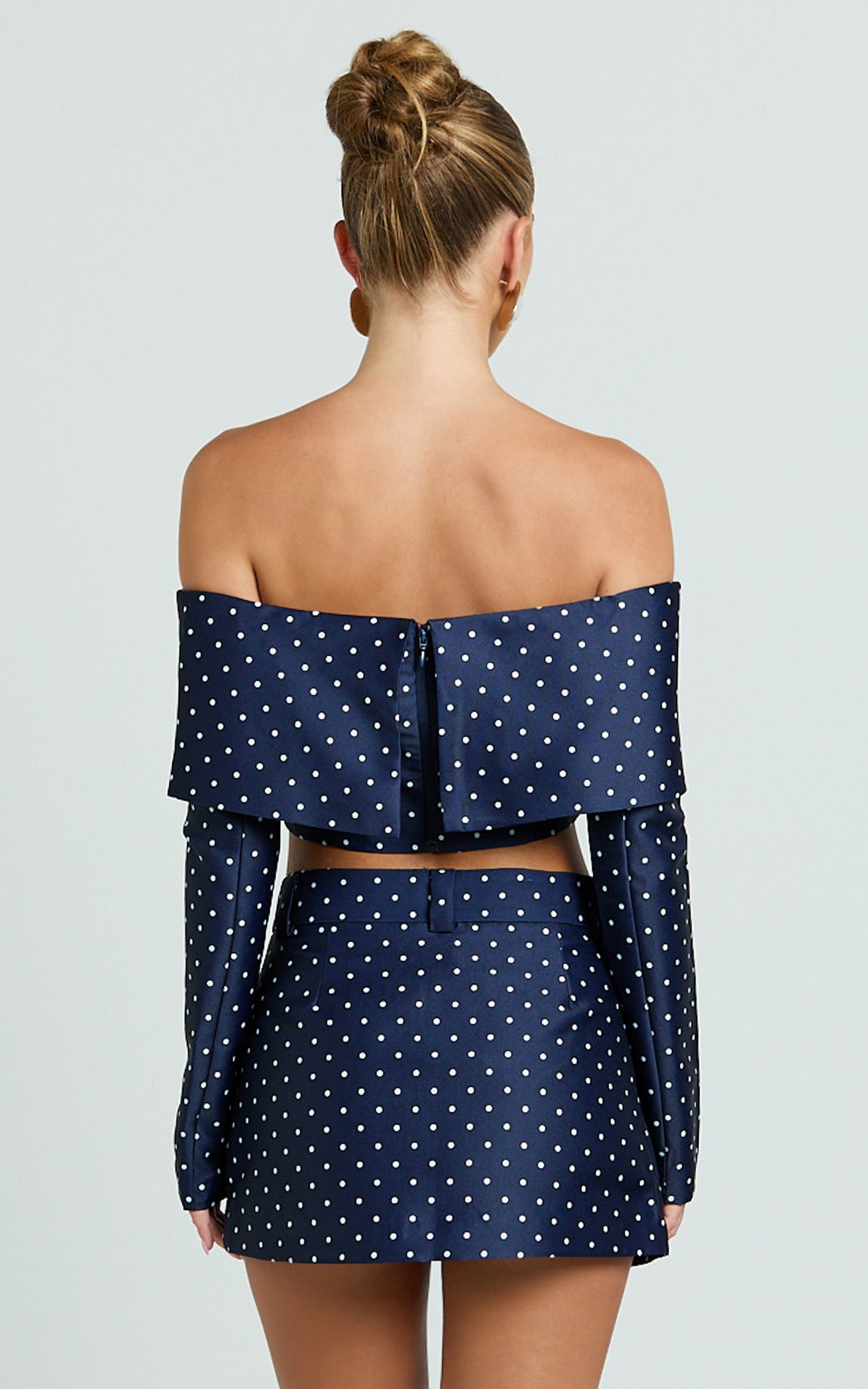 Lana Mini Skirt - Structured Tailored Skirt in Navy/White Polka Dot