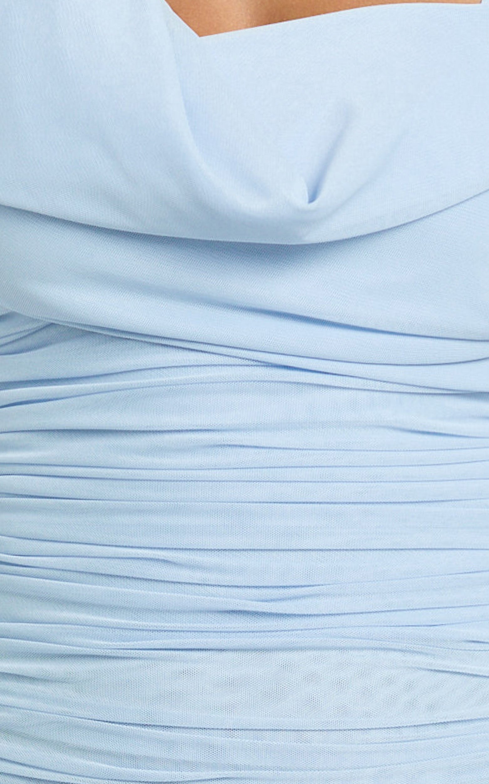 Larson Maxi Dress - Asymmetric Tie Neck Column Dress in Pale Blue