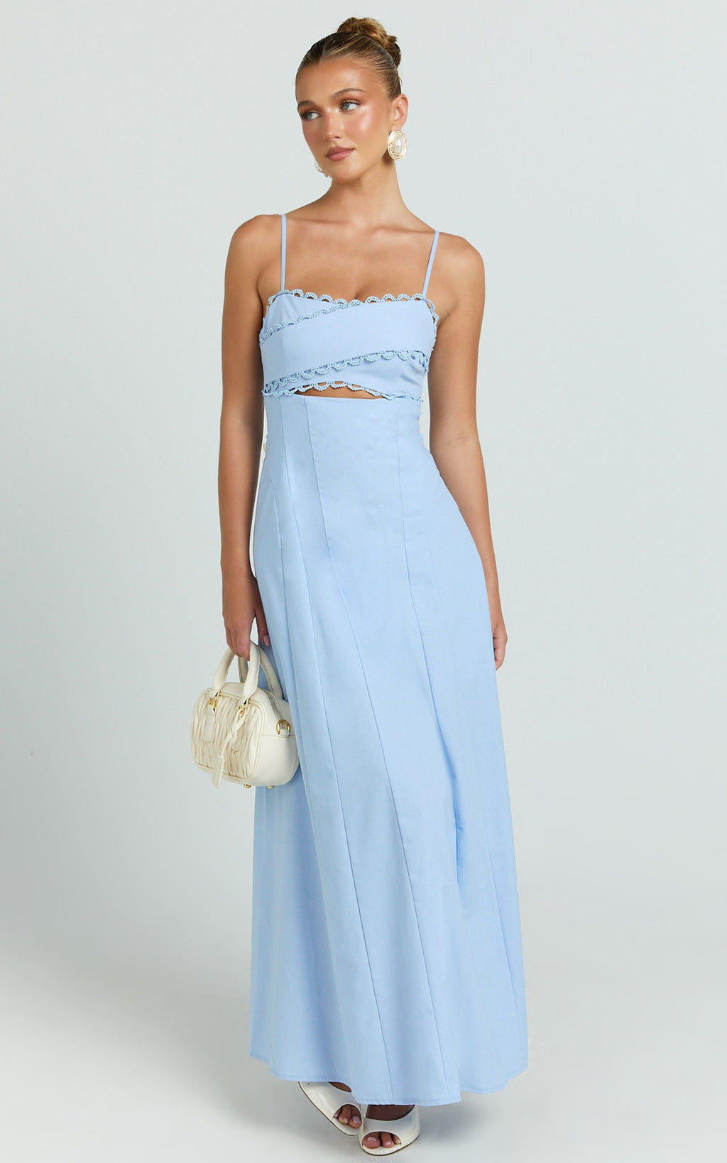 Lila Maxi Dress - Scallop Edge Fit And Flare Dress in Blue