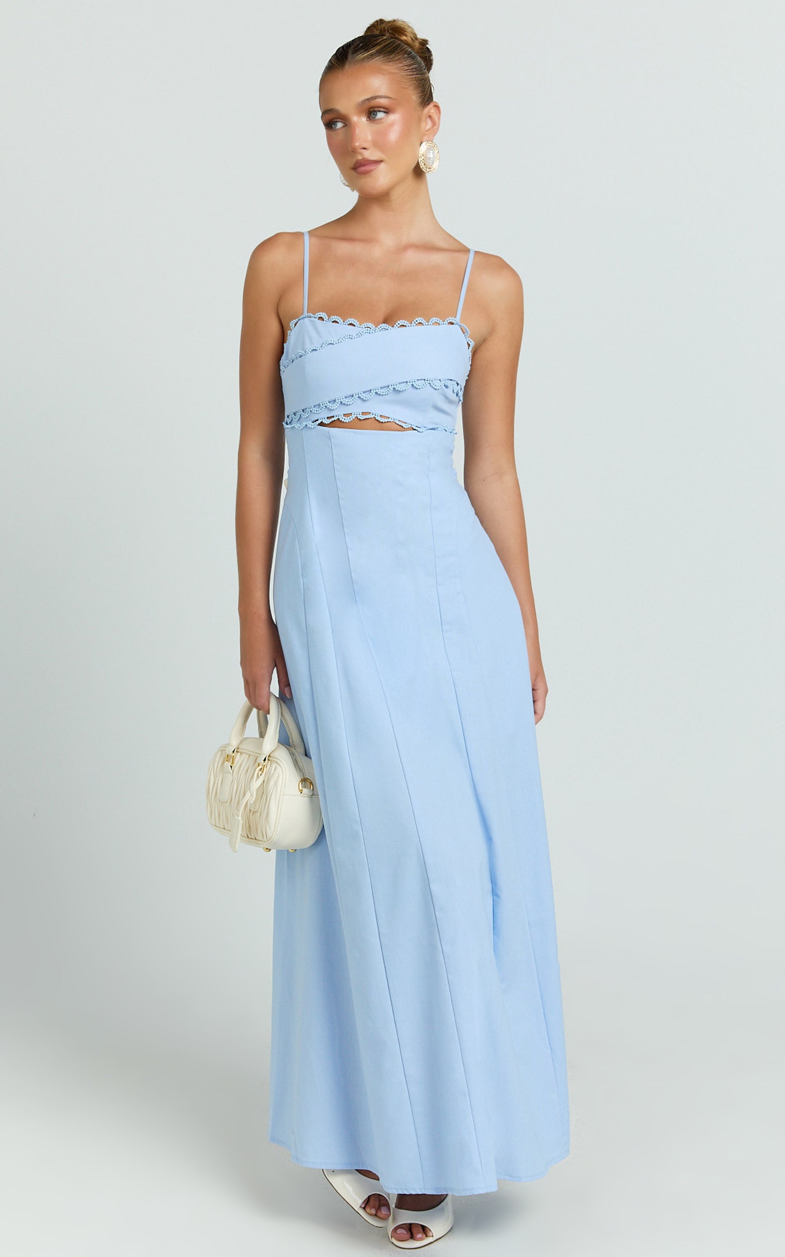 Lila Maxi Dress - Scallop Edge Fit And Flare Dress in Blue