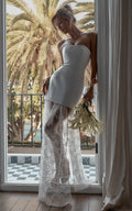 Alegra Maxi Dress - Peplum Bodice Lace Skirt Dress in Ivory