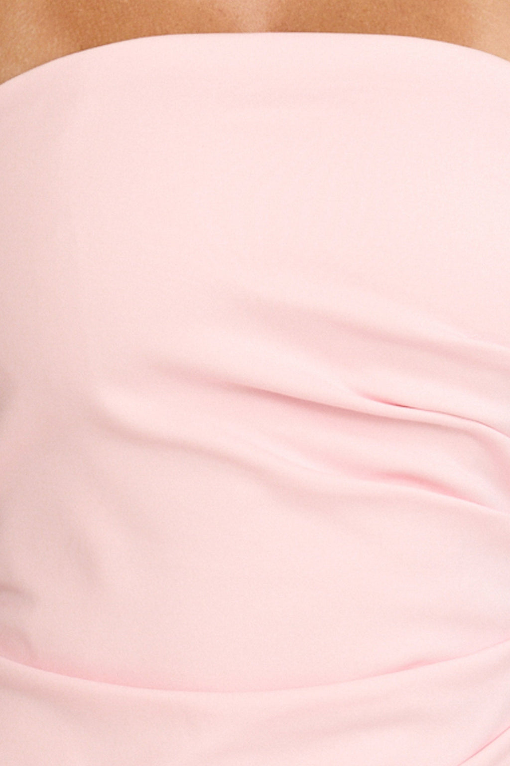 Louisa Midi Dress - Strapless Side Ruched Dropped Waist Fit And Flare Dress in Pink