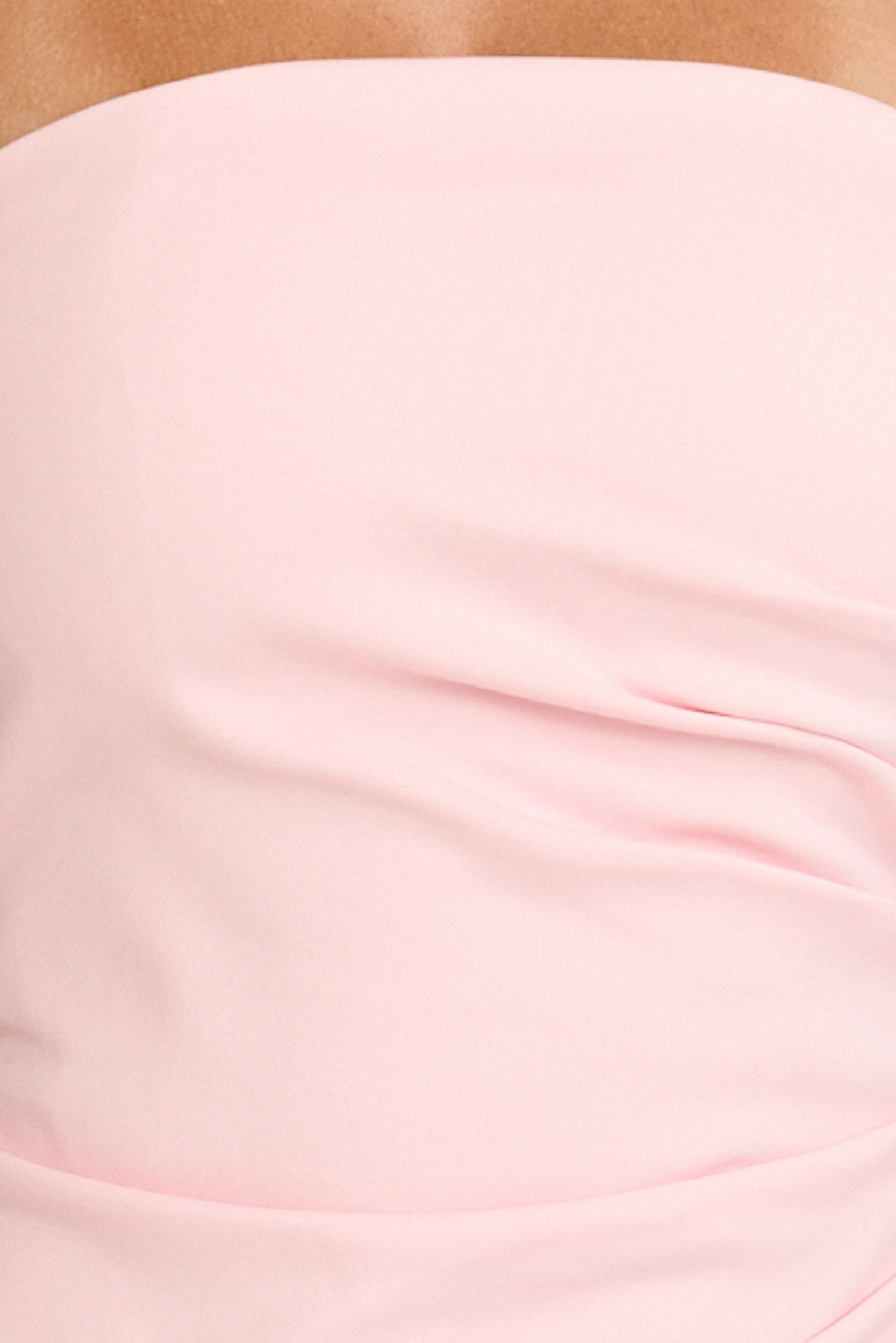 Louisa Midi Dress - Strapless Side Ruched Dropped Waist Fit And Flare Dress in Pink