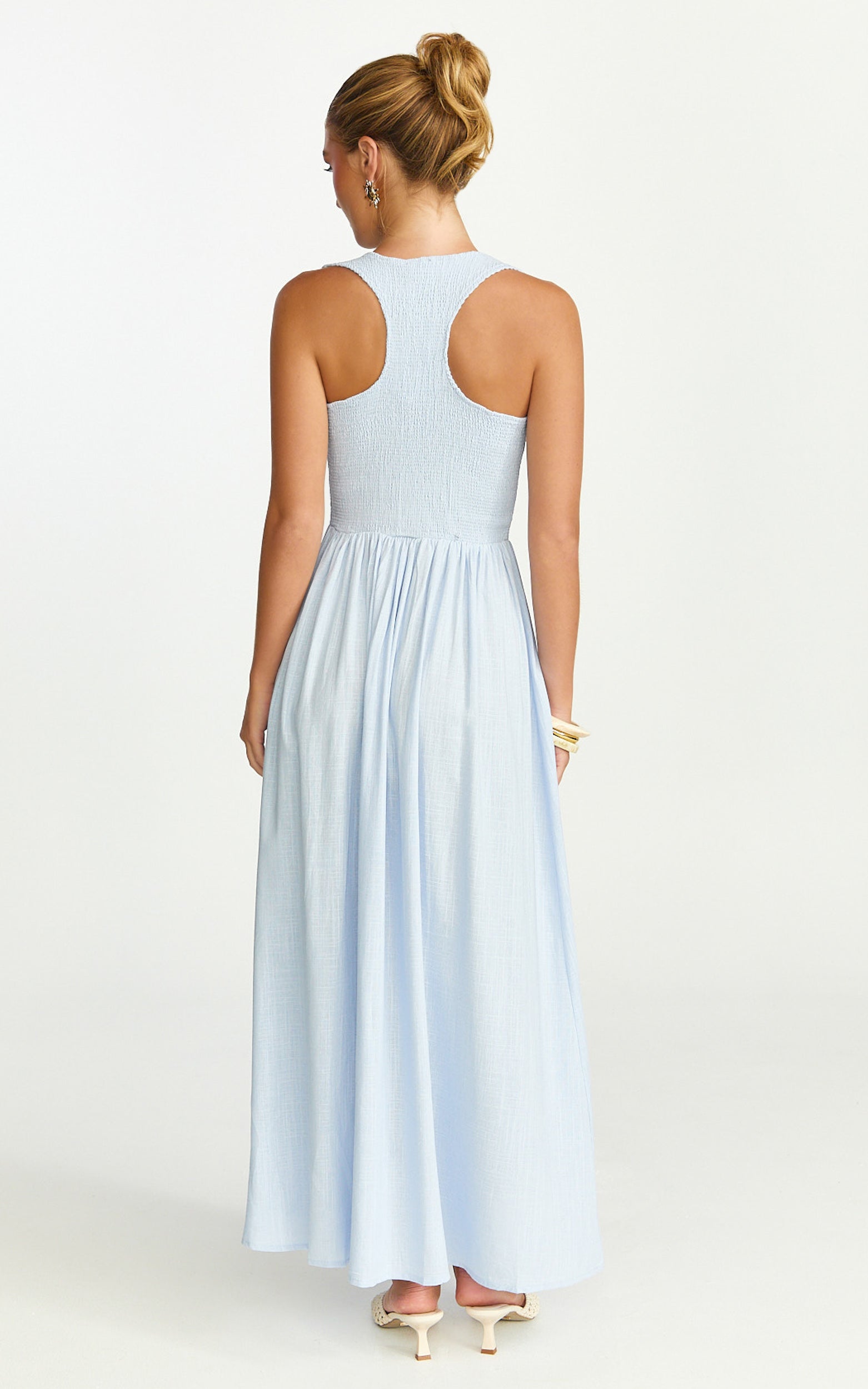 Luciana Maxi Dress - U Neck Smock Dress in Blue