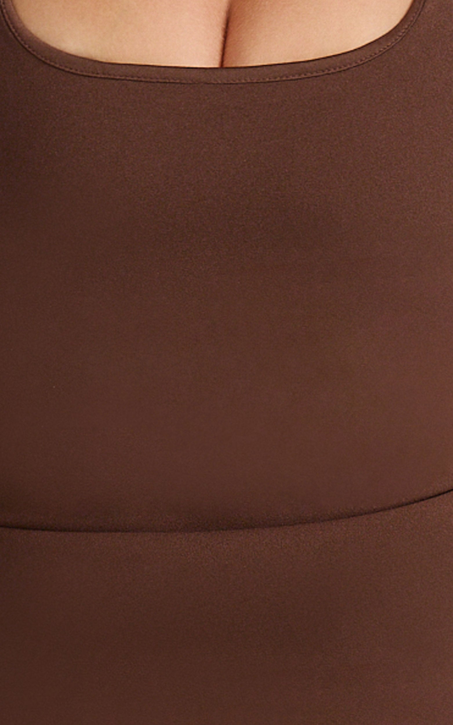 Lucinda Mini Dress - Scoop Neck Ruched Bodycon Dress in Chocolate