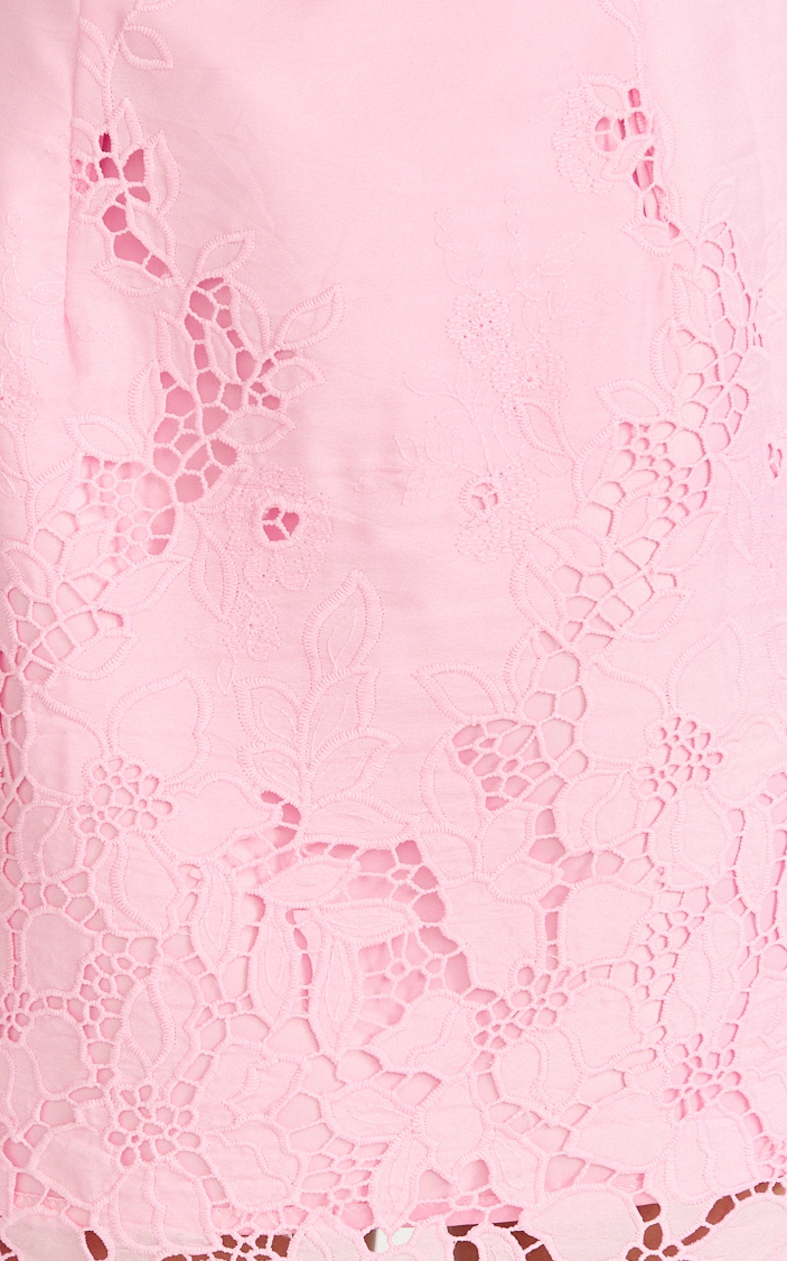 Maisie Mini Dress - Broderie Cut Out Border Hem Dress in Pink