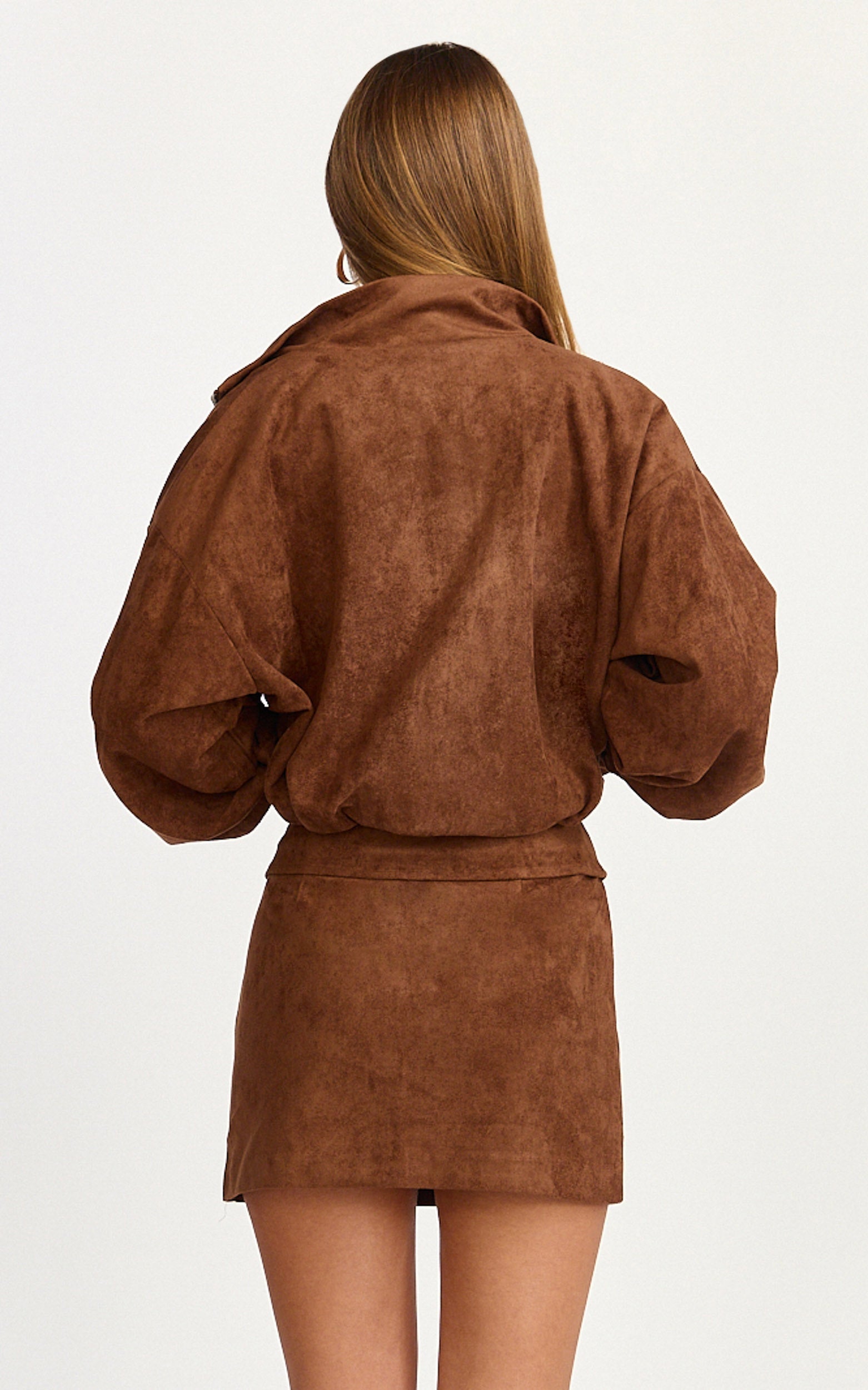 Mia Mini Skirt - Mid Waisted Suede A Line Skirt in Chestnut