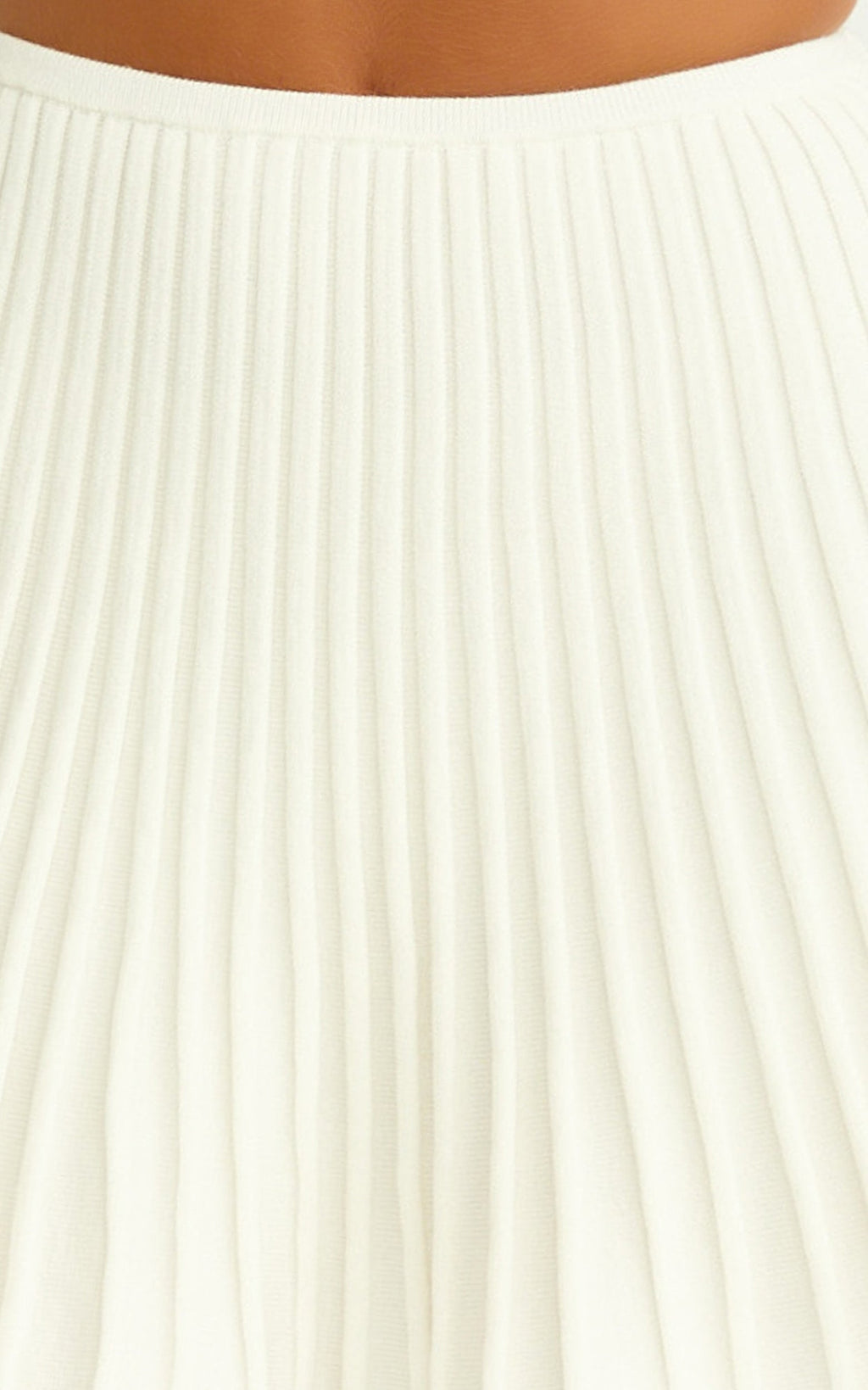 Naomi Two Piece Set - Contrast Knit Button Up Long Sleeve And Pleated Mini Skirt in Plain White