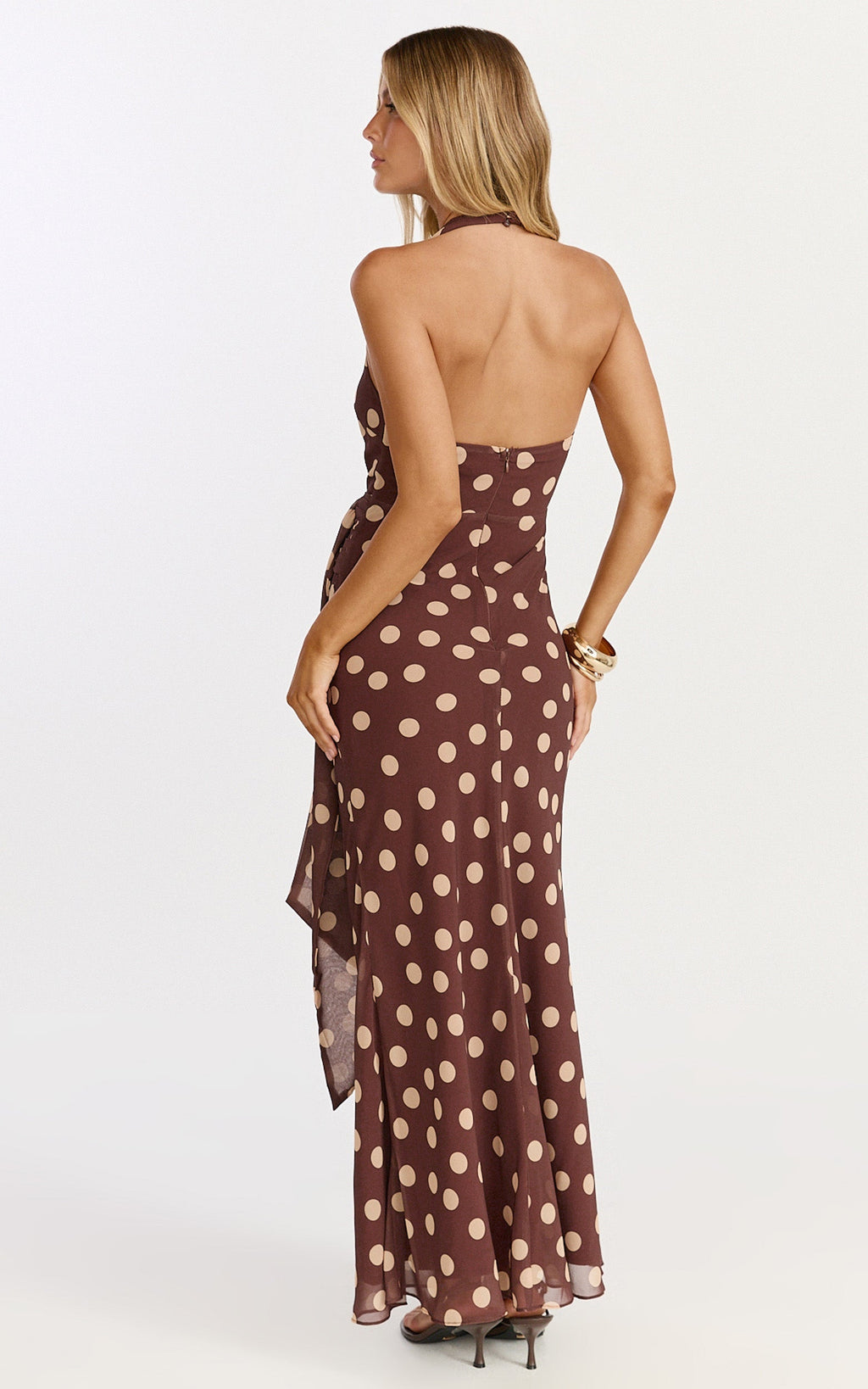 Nola Midi Dress - Polkadot Halter Dress in Choc Polka