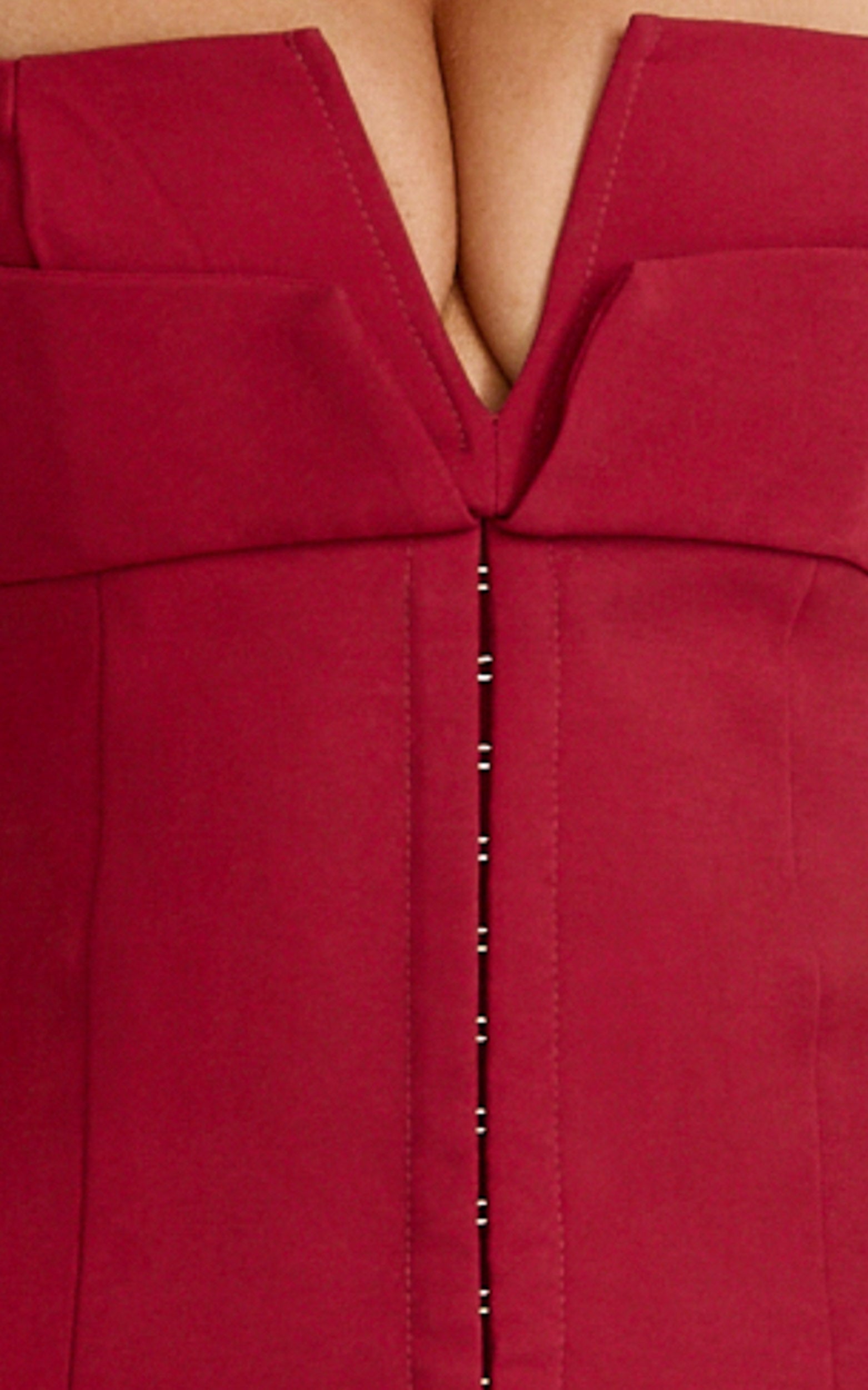 Odette Mini Dress - Plunge V Neck A Line Dress in Cherry Red