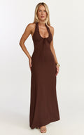 Odile Maxi Dress - U Halter Neck Dress in Chocolate