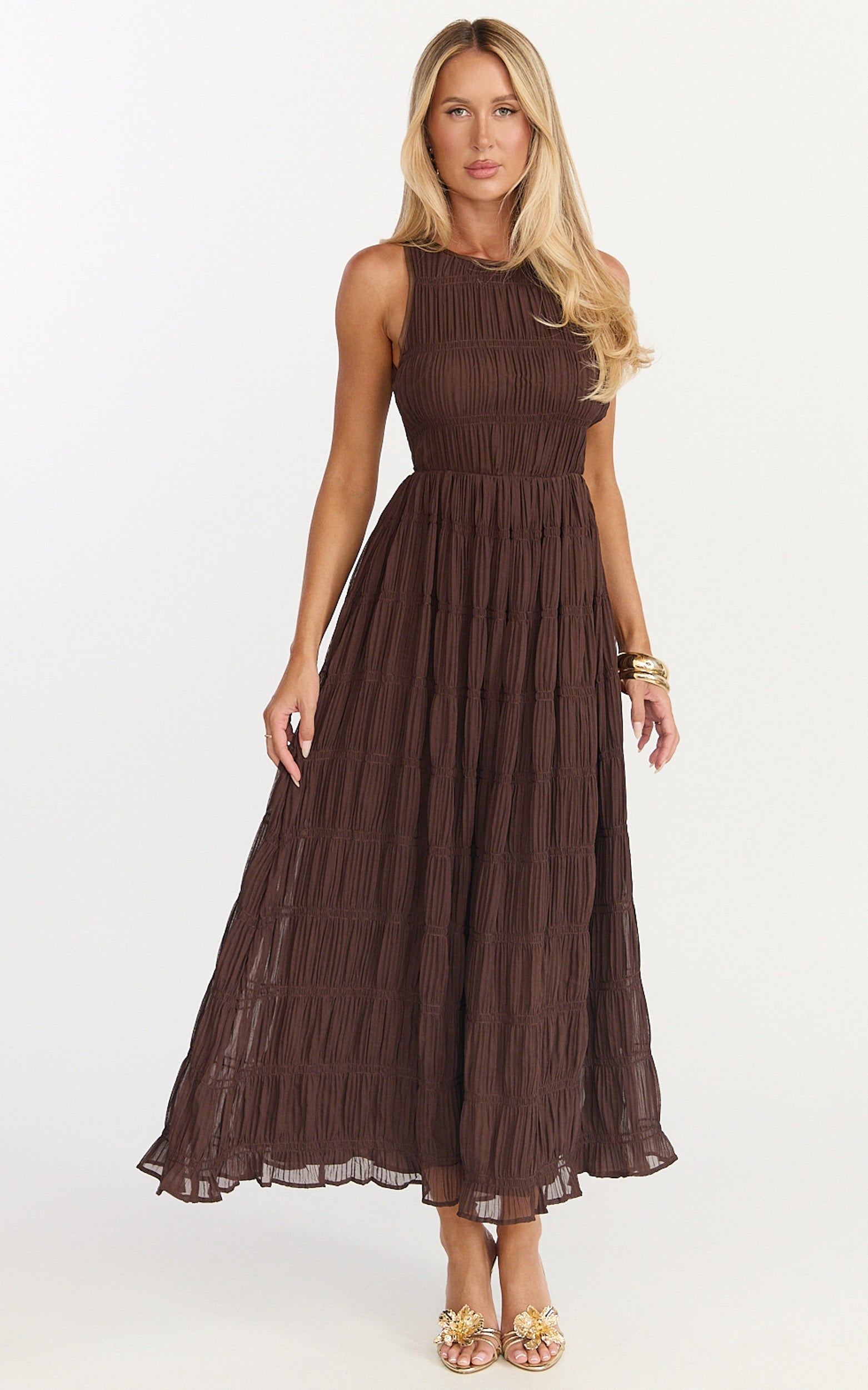 Paloma Midi Dress - Ruched Shift Dress in Chocolate