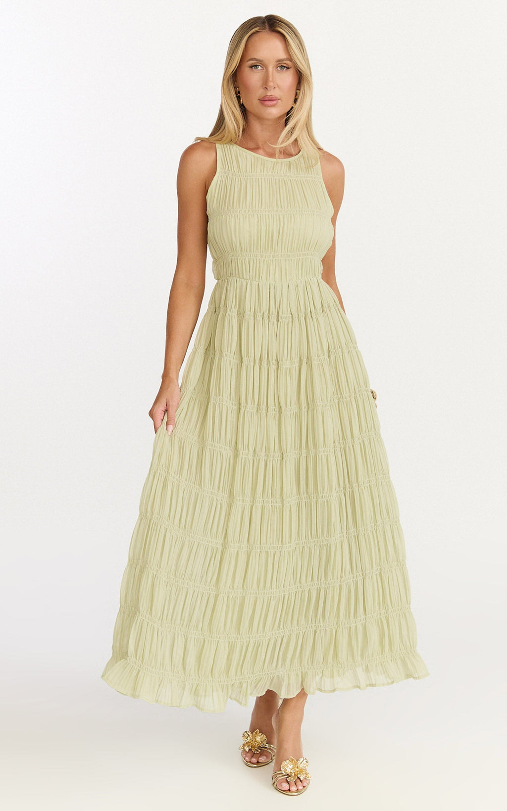 Paloma Midi Dress - Ruched Shift Dress in Sage