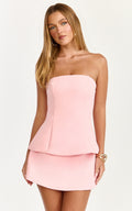Pauline Two Piece Top and Skirt Set - Strapless A Line Top and Mini Skirt Set in Pink