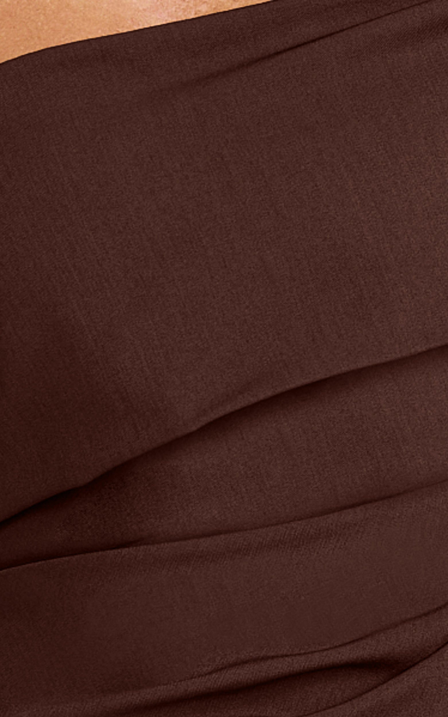 Pearce Maxi Dress - Gathered One Sleeve Bodycon Dress in Brown