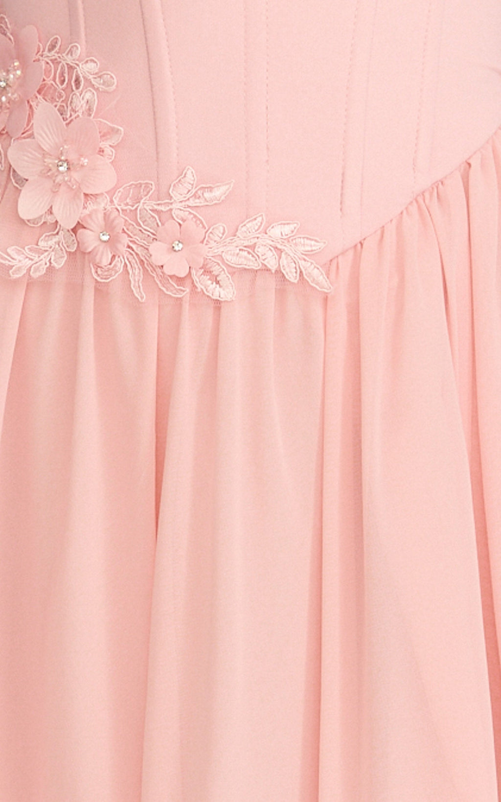 Penny Maxi Dress - Strapless Corset Bodice Floral Embellished Dress in Soft Pink
