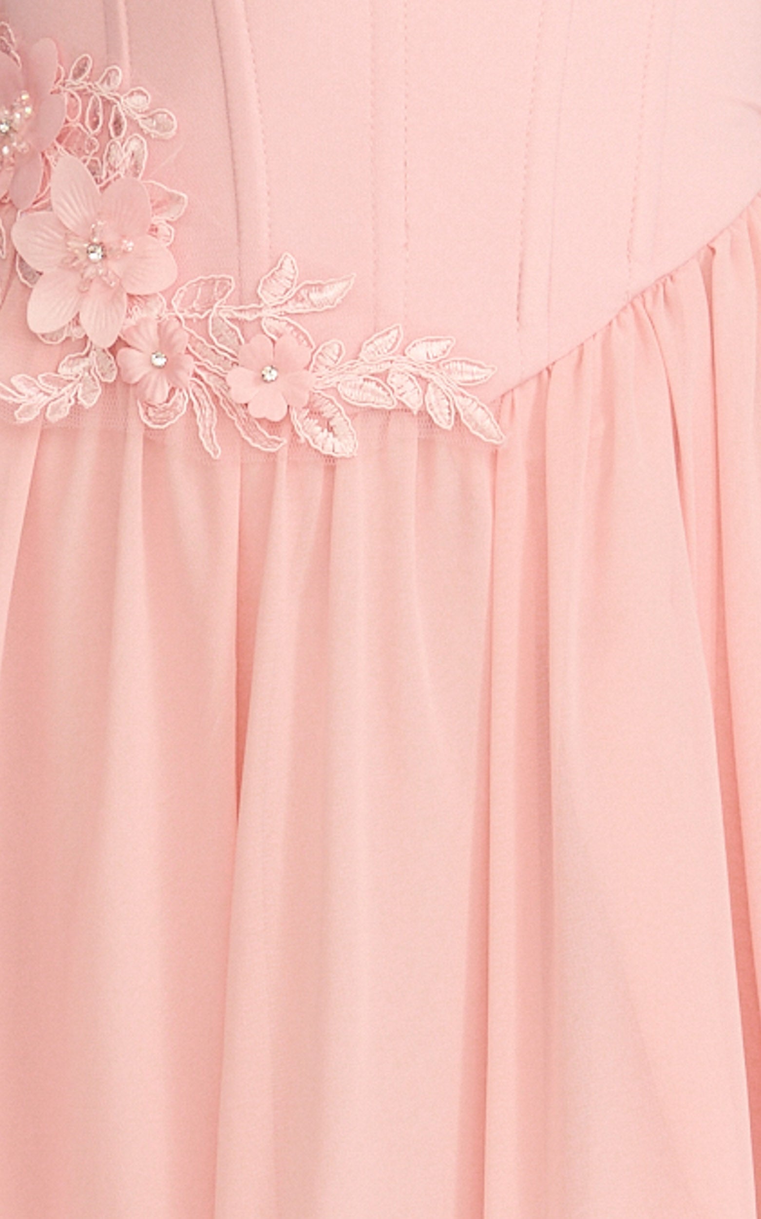 Penny Maxi Dress - Strapless Corset Bodice Floral Embellished Dress in Soft Pink