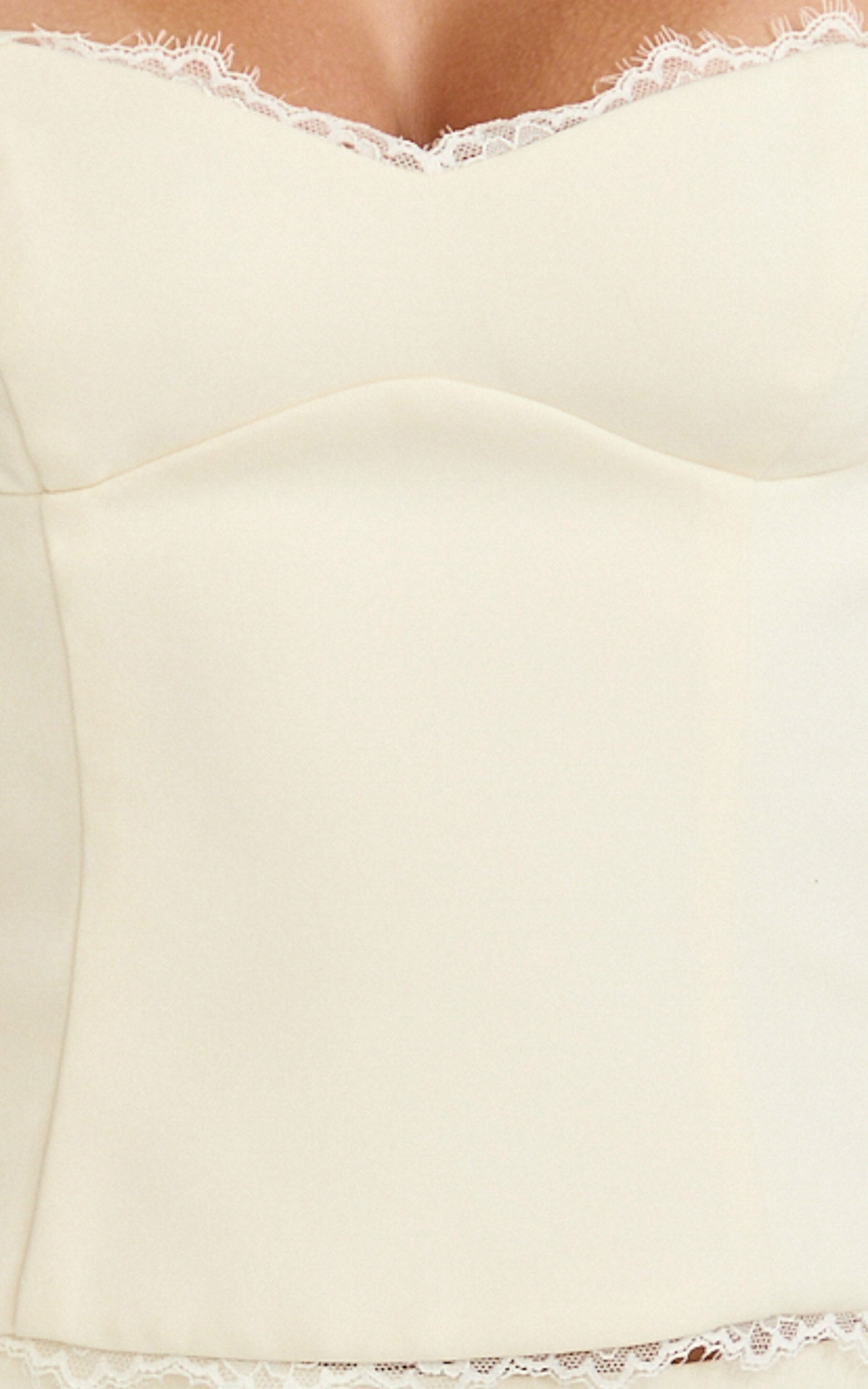 Primrose Top - Fitted Balconette Lace Trim Bodice Top in Off White