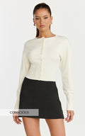 Ramsey Cardigan - Recycled Contoured Waist Button Down Cardigan in Ivory