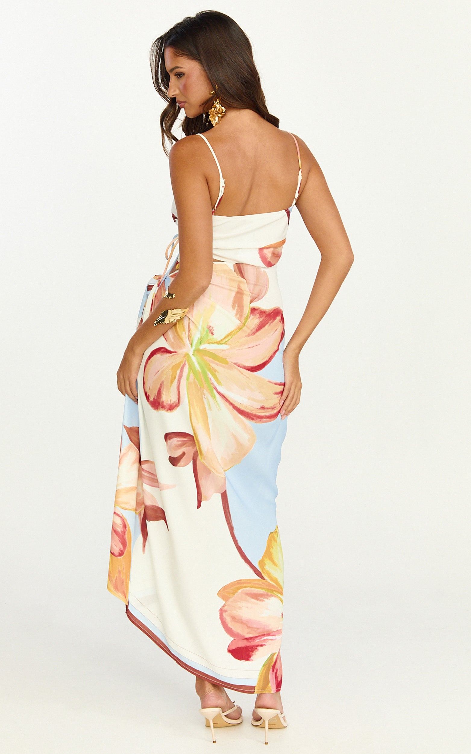 Robyn Midi Dress - Square Neck Side Ruched Cut Out Dress in Cornflower Blue