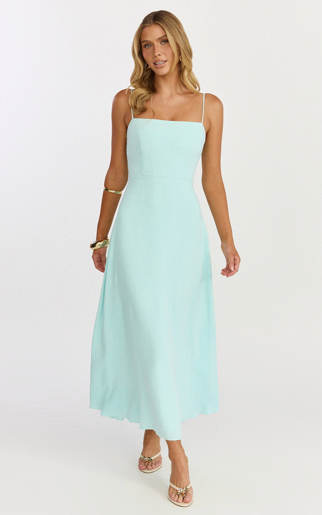 Rose Midi Dress - Strappy Straight Neck Midi Dress in Mint