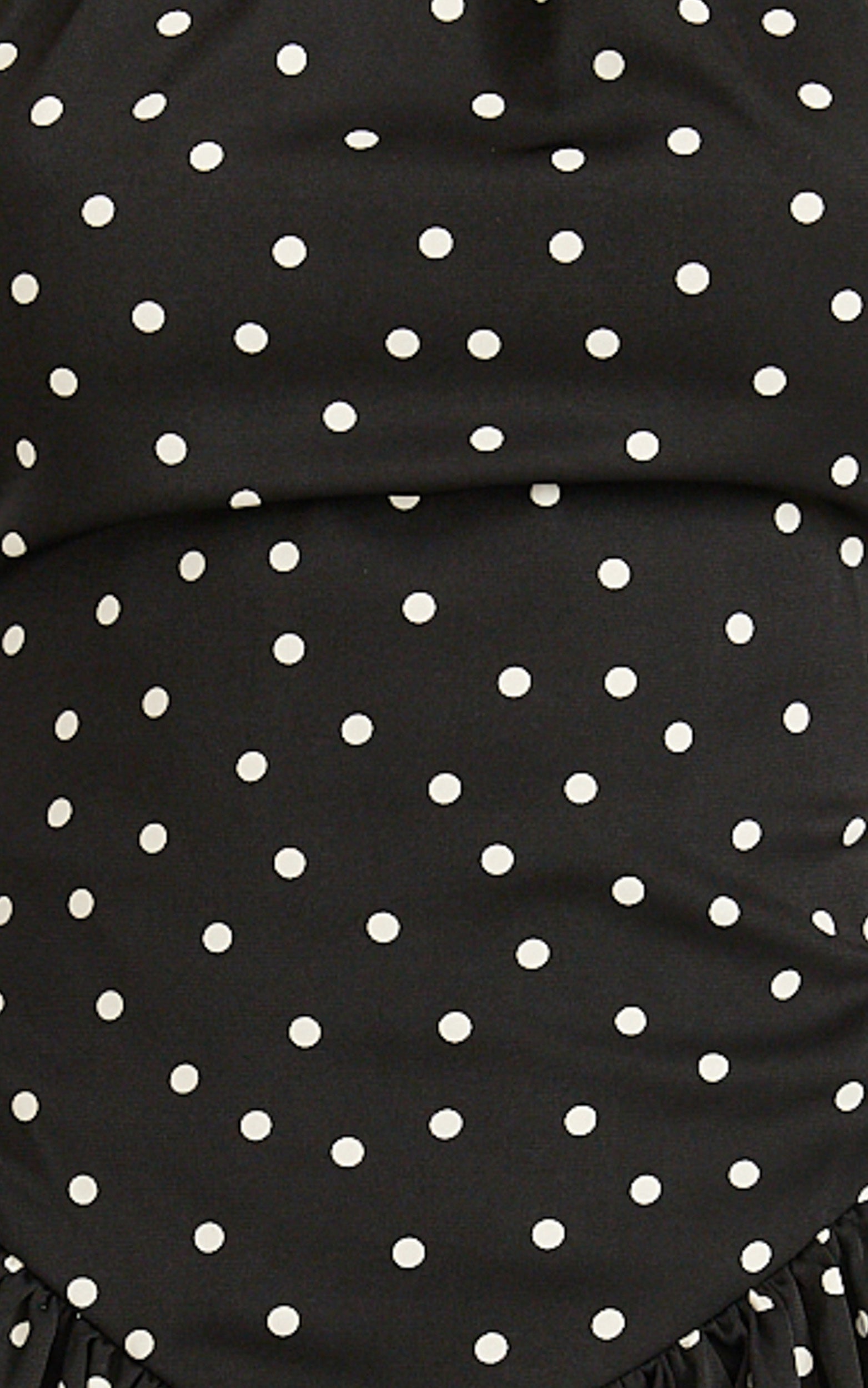Ruby Mini Dress - Halter Neck Tie Drop V Waist  Gathered Dress in Black Polka Dot Print