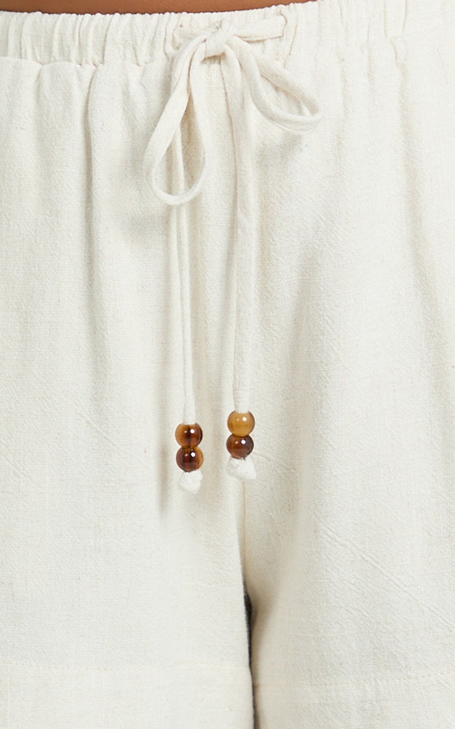 Ruby Short - Beaded Drawstring Relaxed Linen Shorts in Natural