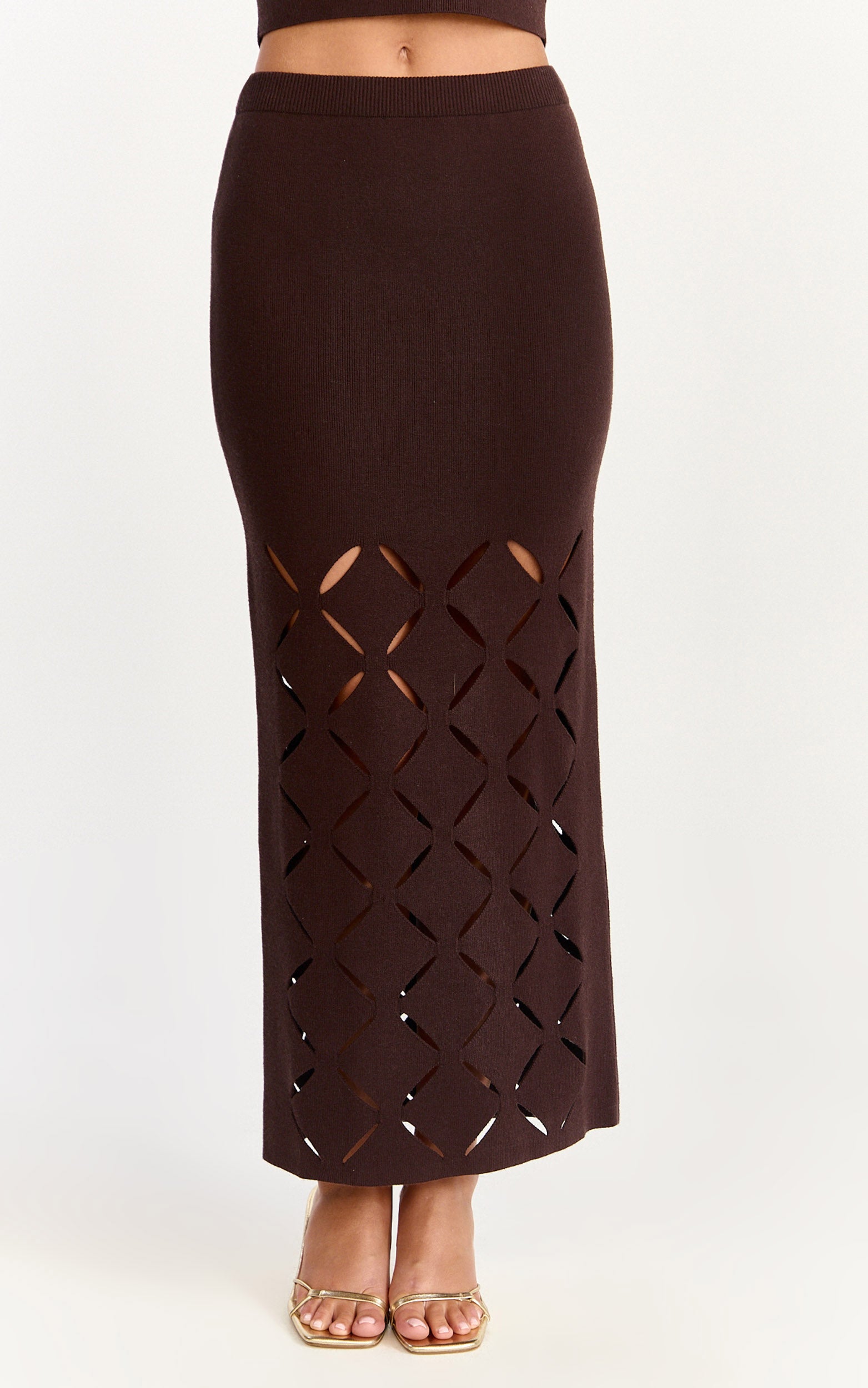 Sabrina Maxi Skirt - Laser Cut Knit Skirt in Chocolate