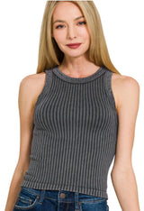 Ribbed washed seamless tank top