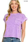 Halo snow washed cotton cuffed short sleeve top