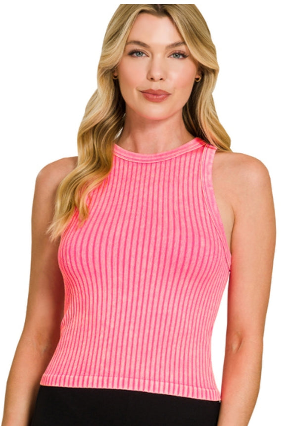 Ribbed washed seamless tank top