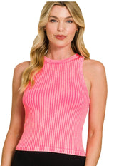 Ribbed washed seamless tank top