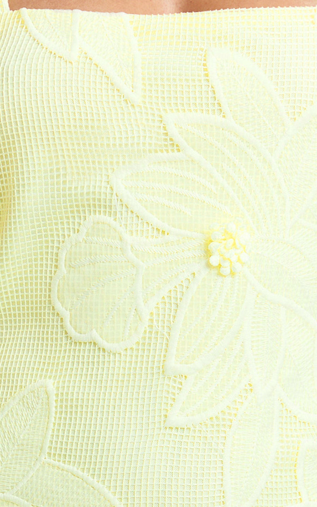 Sienna Mini Dress - Square Neck Floral Embroidered A Line Dress in Lemon