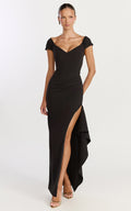 Skye Maxi Dress - V Shaped Neckline Short Sleeve Dress in Black