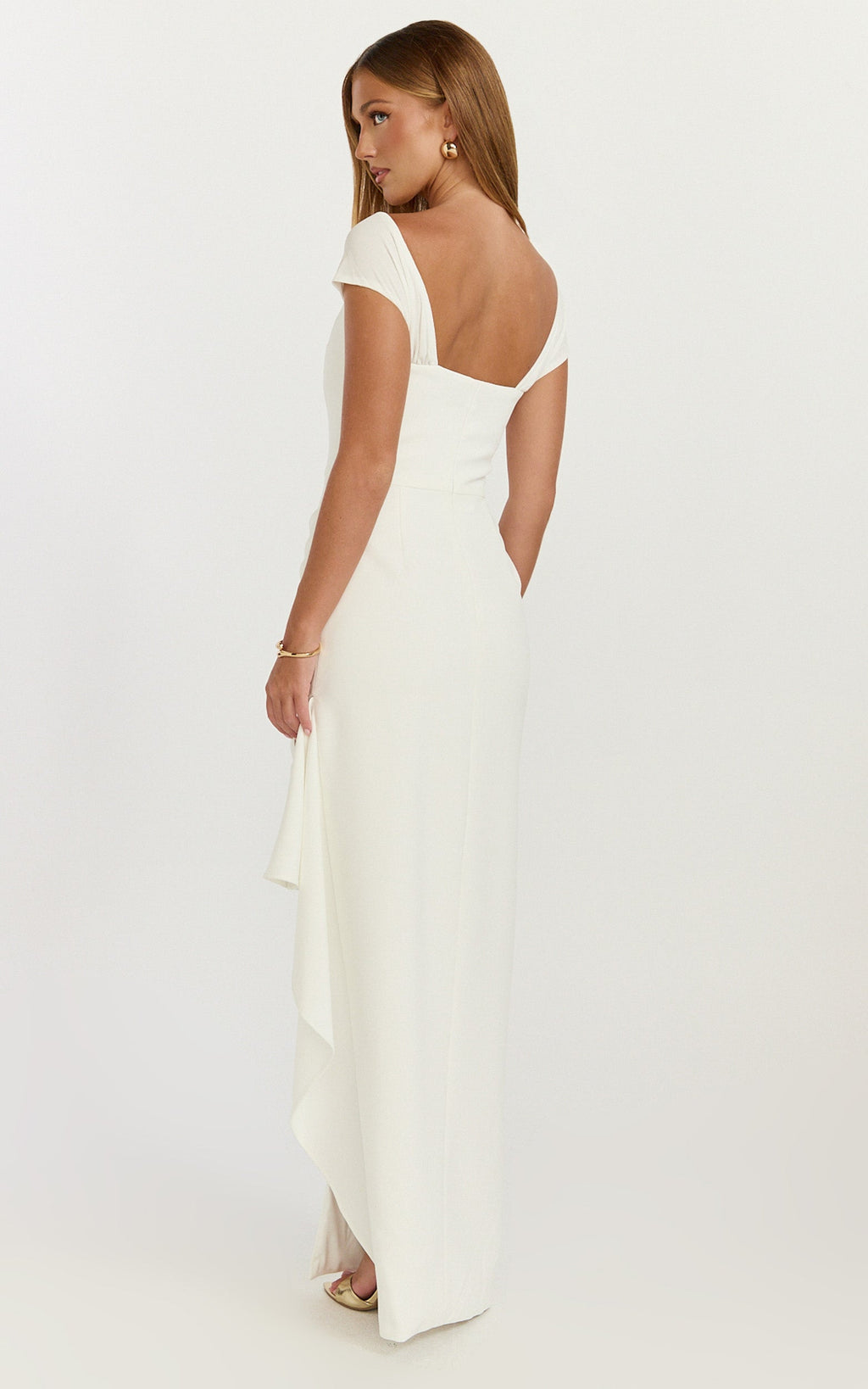 Skye Maxi Dress - V Shaped Neckline Short Sleeve Dress in White
