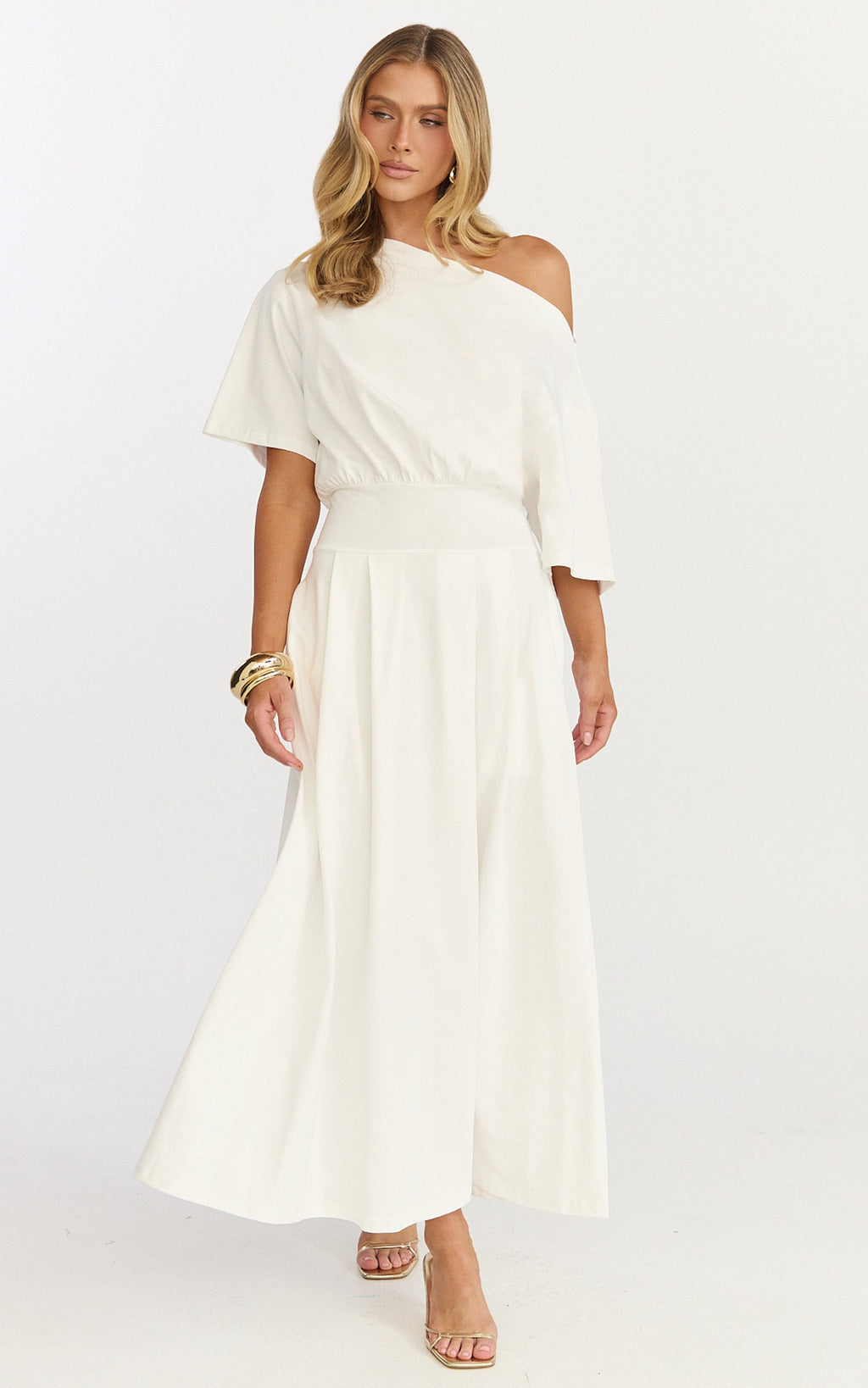 Tami Midi Dress - Off Shoulder Dress in White