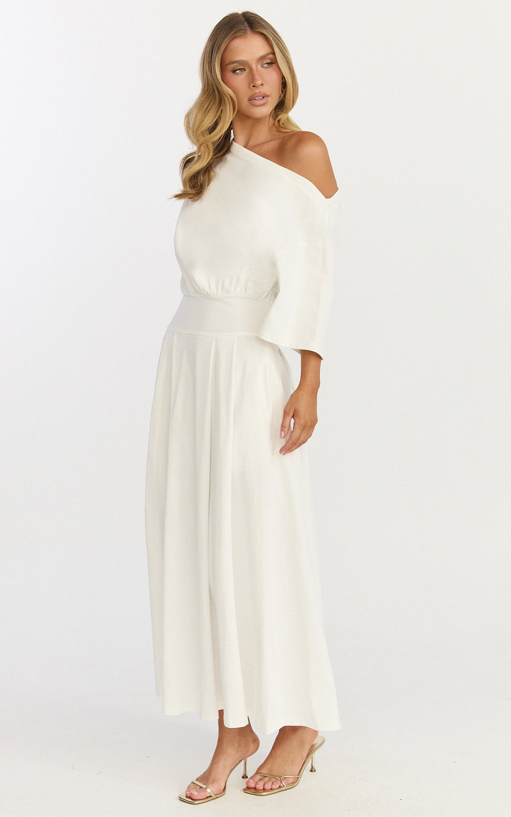 Tami Midi Dress - Off Shoulder Dress in White