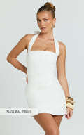 Tamika Mini Dress - Halter Neck Gathered A Line Mini Dress in Off White