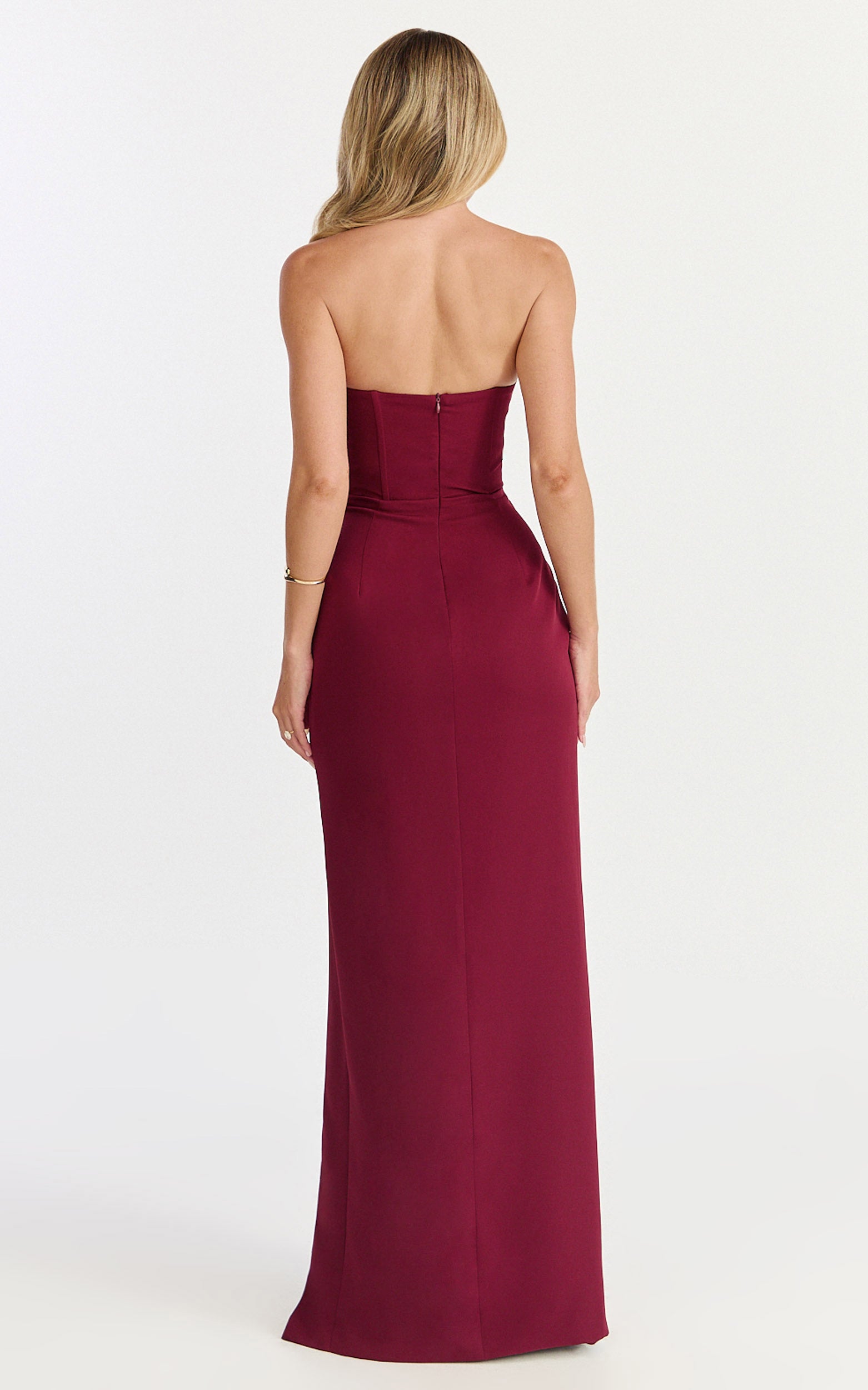 Tara Maxi Dress - Strapless Corset Drape Skirt Dress in Wine