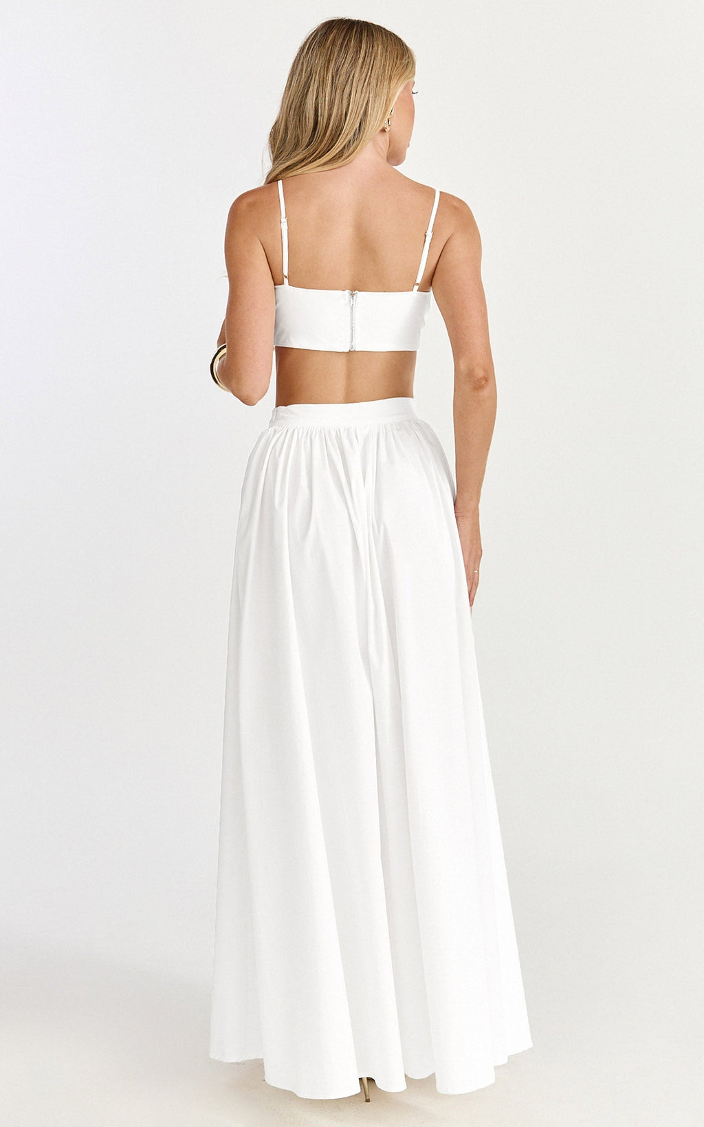 Tegan Two Piece Set - Straight Neck Micro Crop Top and A Line Maxi Skirt Set in White