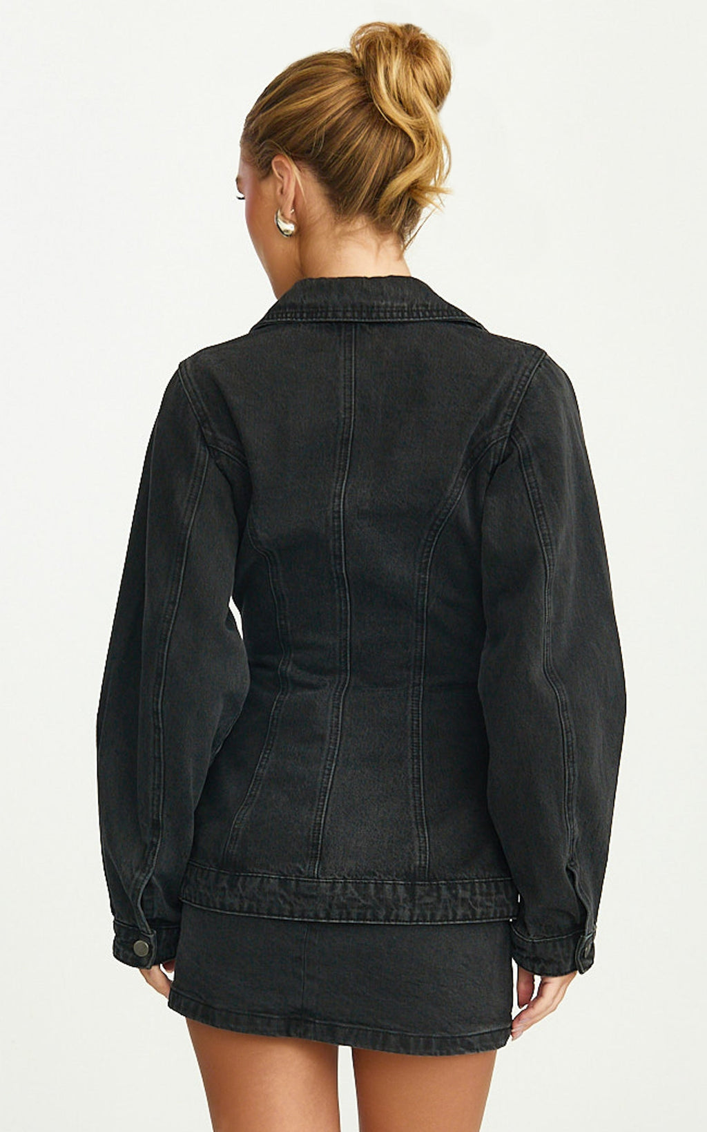 Tianna Jacket - Long Sleeve Contoured Recycled Denim Jacket in Washed Black