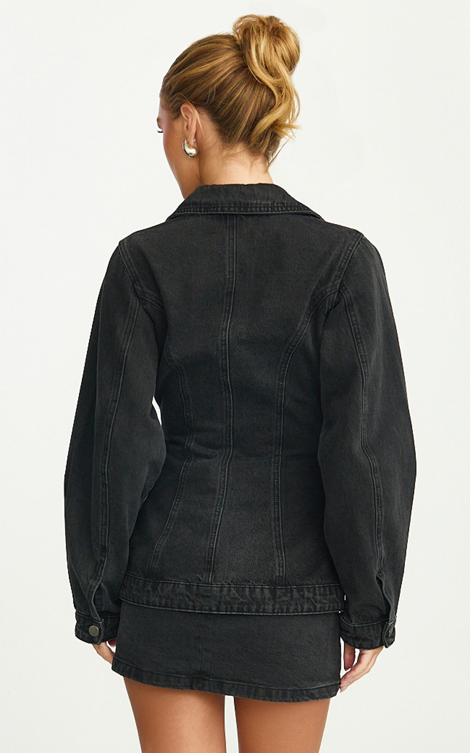 Tianna Jacket - Long Sleeve Contoured Recycled Denim Jacket in Washed Black