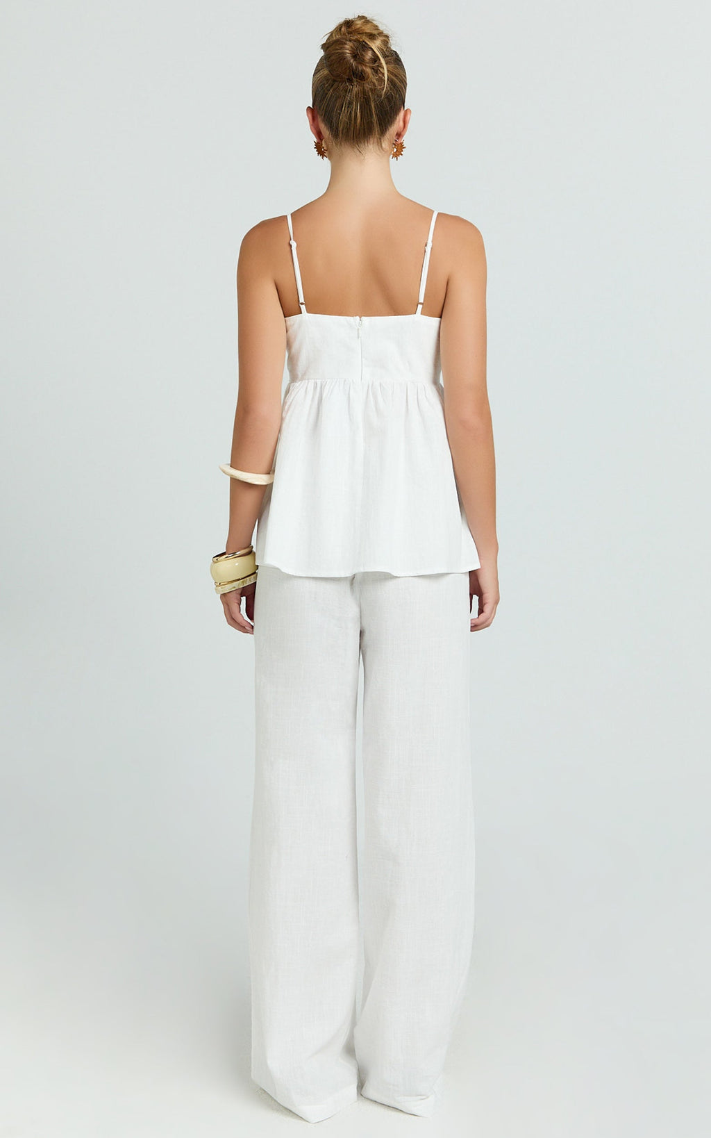 Valerie Two Piece Top and Pants Set - Baby Doll Top And Relaxed Pants Set in Off White